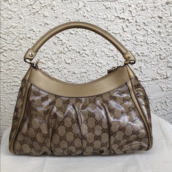 PREOWNED GUCCI PATENT LEATHER D RING HOBO HANDBAG - Picture 2 of 8